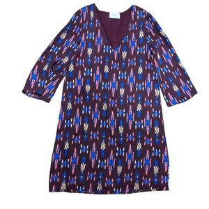 Everly Purple Burgundy Aztec Printed V-Neck Shift Dress Size Small